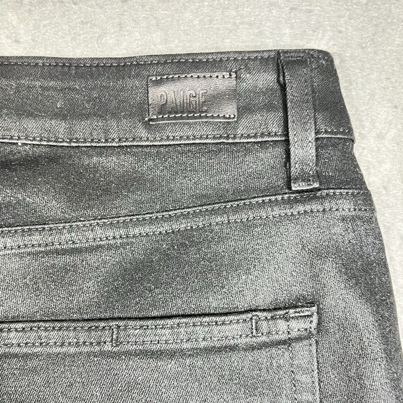 PAIGE Jeans Women’s 31 Hoxton Ankle Peg Black Fog Luxe Wax Coating Leather - Picture 10 of 15